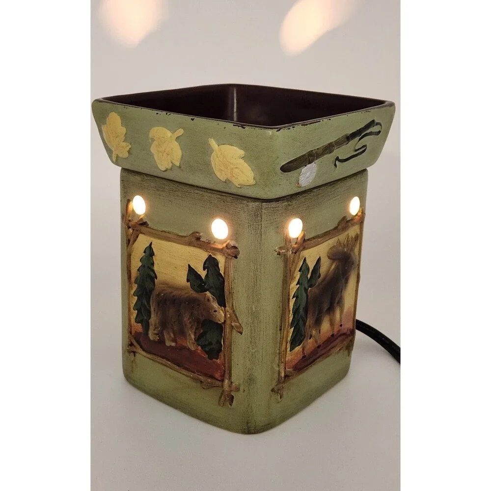Retired Scentsy Lodge Ceramic Warmer Pack Woodland Wilderness Bear Trout Tree